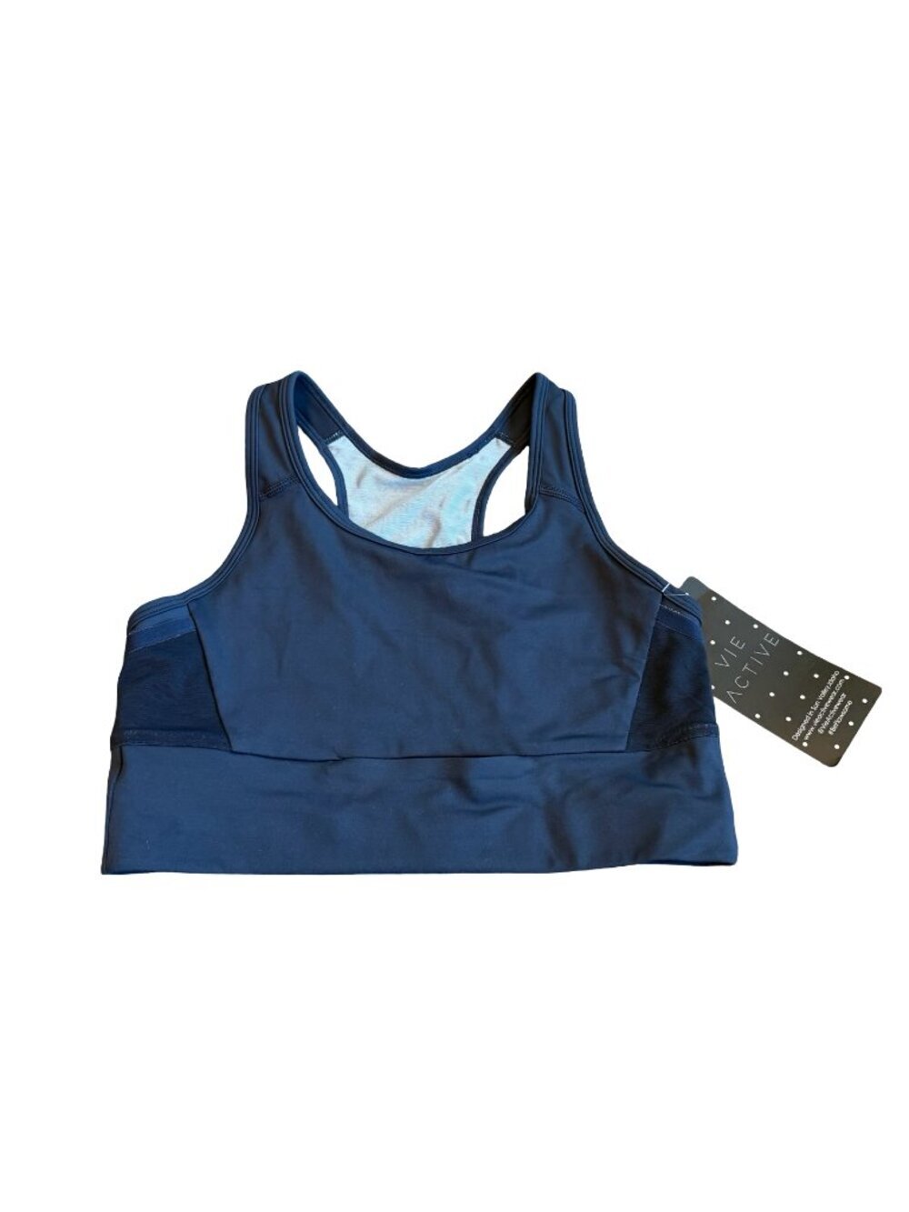 Vie Active Navy Blue Sports Bra Pullover Pull-On Stretch Workout Size Large NWT